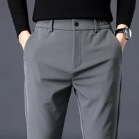 Spring Summer Thin Men's Business Casual Pants High Elastic Jogger Slim Straight Korean Brand Trousers Clothes Black Gray Blue
