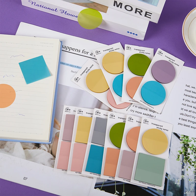 

1Set Morandi Color Transparent Sticky Notes Memo Pad Stickers Daily To Do List Note Paper For Student Office Stationery Supplies