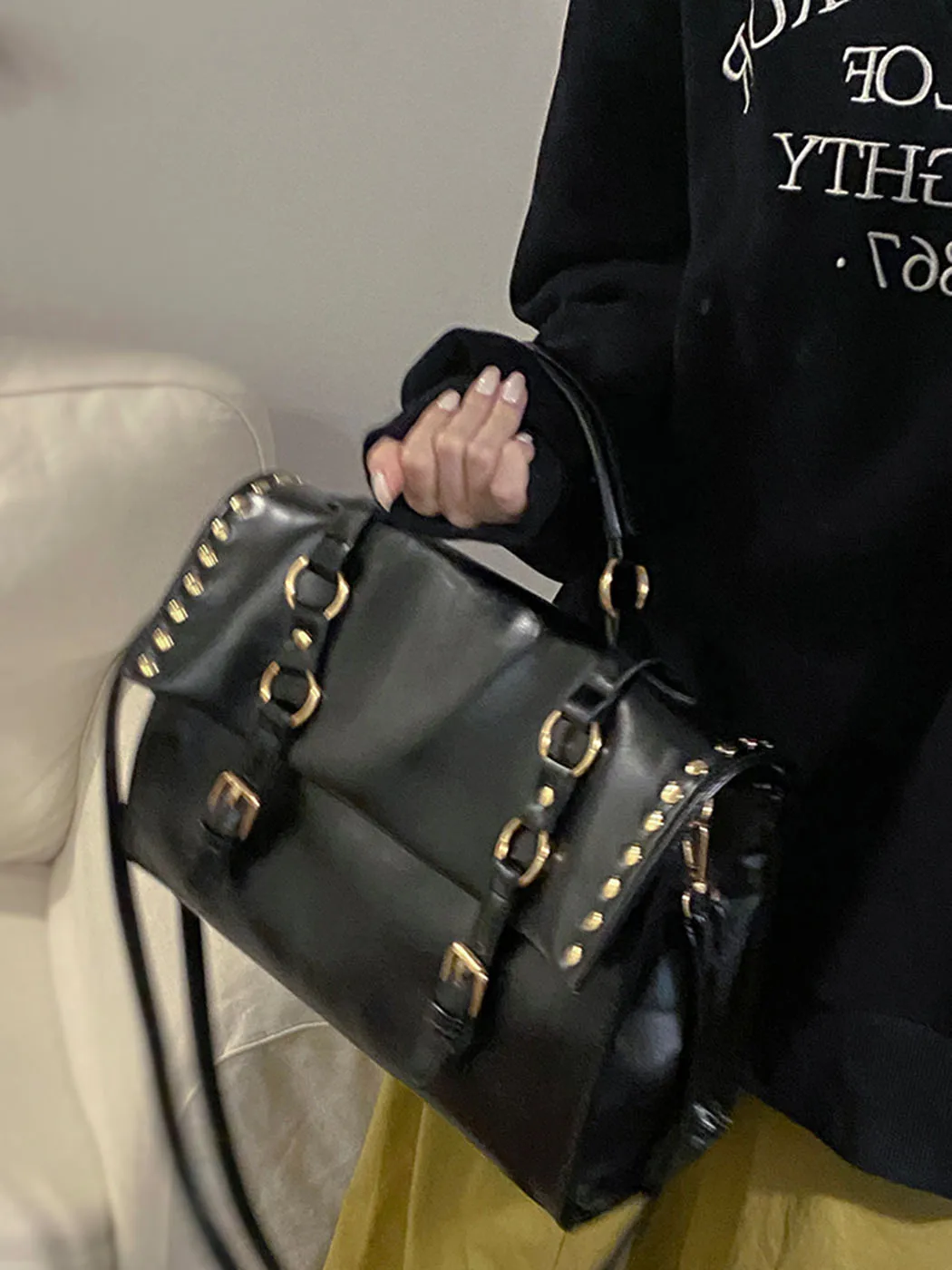 JIAERDI Y2k Grunge Brown Messenger Bag Women Rivet Chic Large Capacity Crossbody Bag Ladies Retro Luxury Designer Handbag 2025