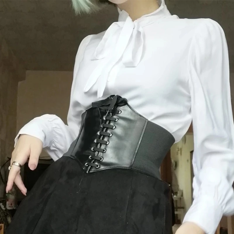 

Women Corset Wide Pu Leather Slimming Body Belts Lace-up Corset Belts Slimming Waist Vintage Corset Black Wide Belt for Girl