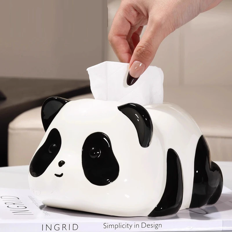 Creative Ceramic Cute Panda Shaped Tissue Box, Light Luxury Napkin Box, Home Living Room Bedroom Hotel Tea Table Decoration, 1Pc