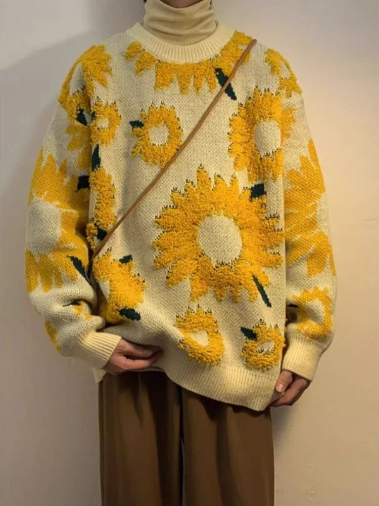 Men Flocking Floral Sweater turtleneck sweater basic sweater jacquard sweater