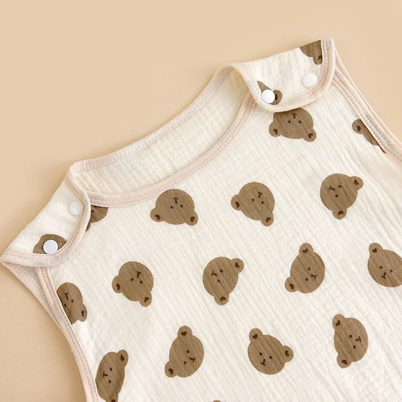 Summer Thin Four Layer Cotton Gauze Baby Jumpsuits Waistcoat Vest Cartoon Infant Kick Resistant Quilt Kids Sleeping Robe Blanket
