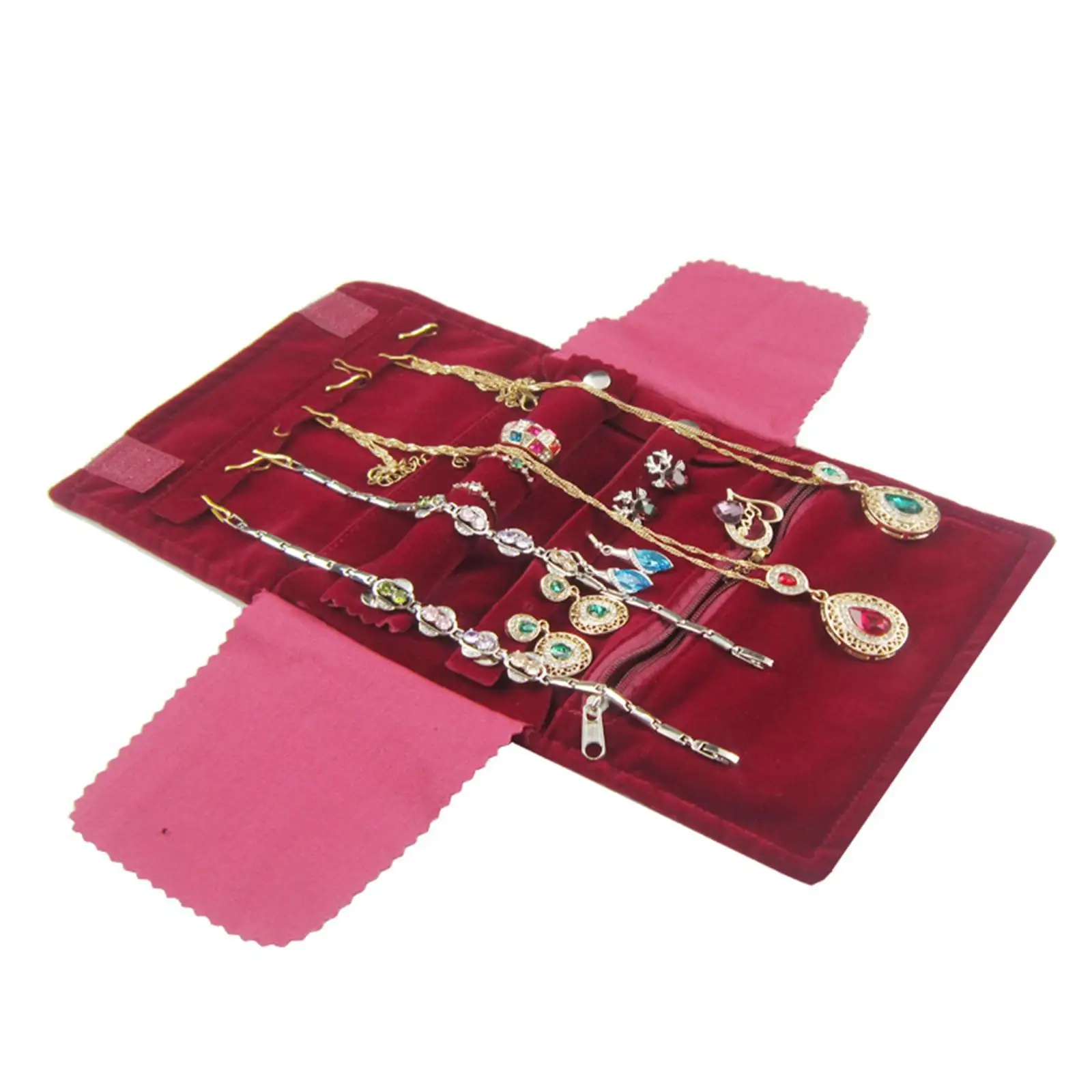 

Elegant Velvet Jewelry Organizer Roll Soft for Bag Travel Showcase