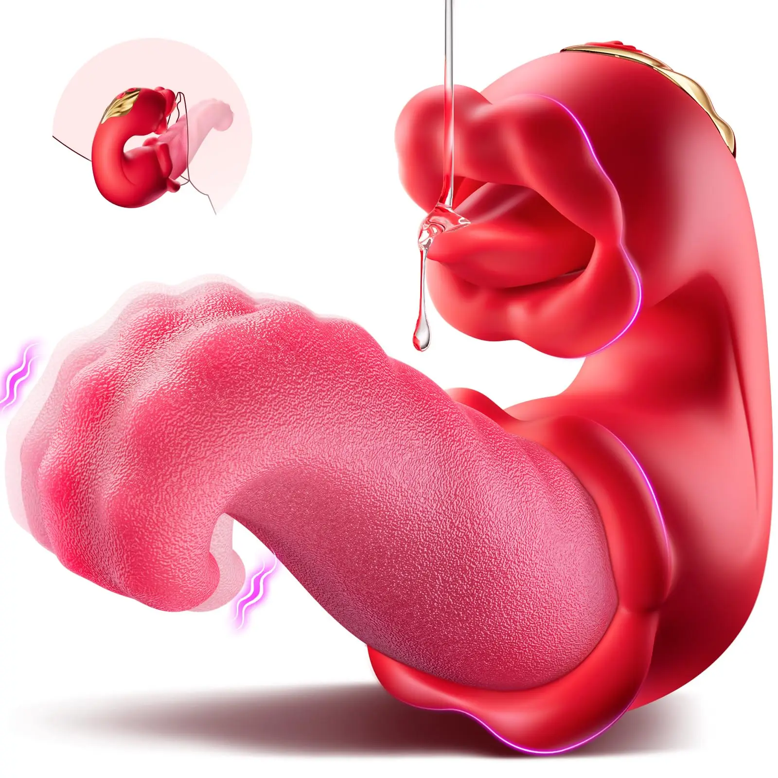 4 in 1 New Tongue Licking Anal Clit Nipple Gspot Dildo Vibrators Big Mouth Sucking Vibrator Rose Sex Toy for Woman Couples Games