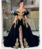 Classic Velvet Evening Dress Split Design V-Neck Prom Dress Short Sleeves Gold Lace Sequin Arab-Muslim Long Party Formal Gowns 2