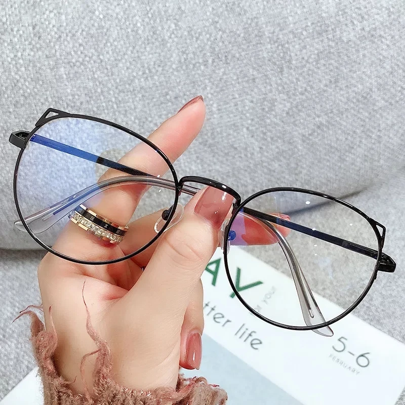 2023 Nearsighted Glasses Women Cute Cat Ear Myopia Glasses Student Computer Goggles Anti Blue Light Alloy Metal Frame Eyeglasses