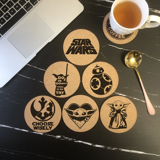 Round Cork Coaster Engraved Star Wars Yoda Coffee Mug Drinks