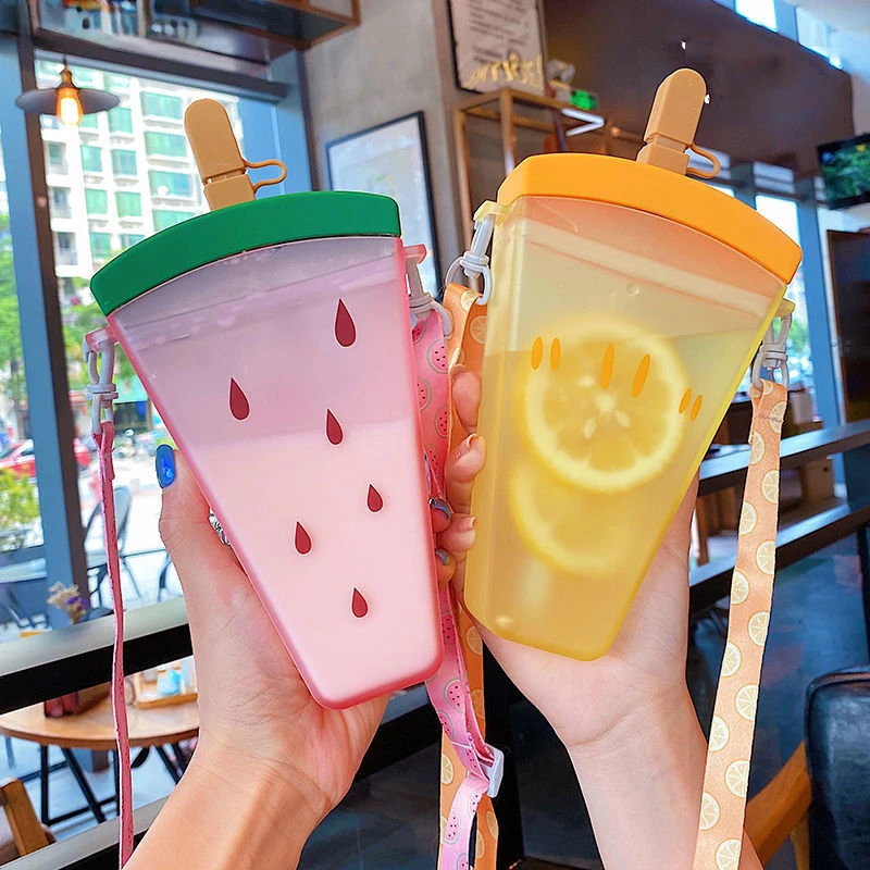 

Cute Plastic Water Bottles Water Bottle for Watermelon Ice Cream with Straw Bottle Portable Popsicle Cup
