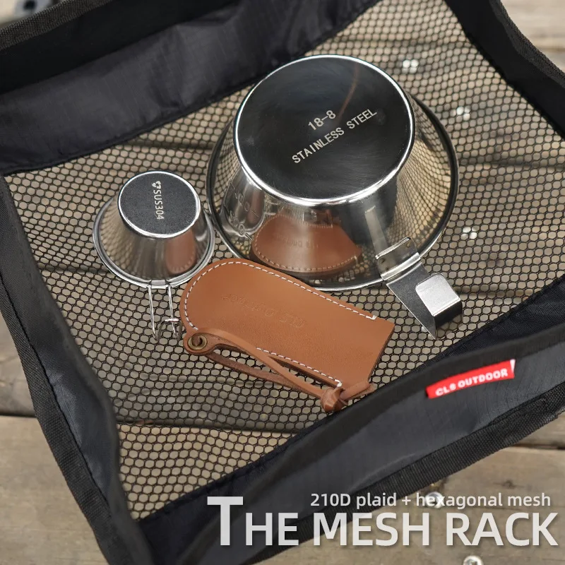 Camping Table Portable Hanging Net Basket M L XL Folding Table Storage Rack  Mesh Bag Hook Holder for Outdoors Cookware Organizer