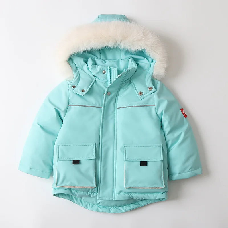 Inverno Caldo Impermeabile Bambini Giacche Da Sci Bambino E Ragazze Ragazzi Cappuccio Di Pelliccia Foderato In Pile Trapuntato Puff Cappotti Bambino T