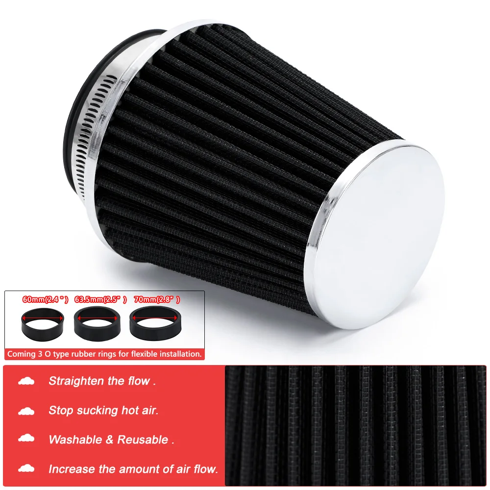 Car high flow cold air intake system mushroom head air filter 76mm 70mm 63.5mm 60mm