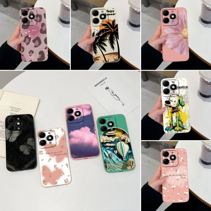 Pretty Floral Liquid Silicone Shockproof Phone Case with Screen Protector