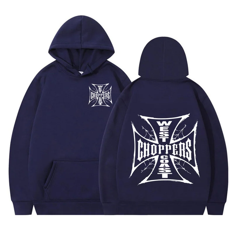 American-style motorcycle Chopper cross double-sided printed fleece hoodie casual everyday black loose pullover