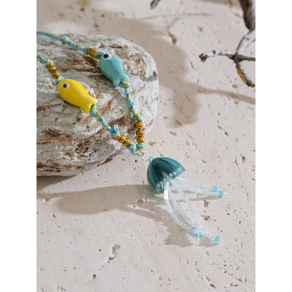 Yhpup Ceramic Fish Pendant Necklace