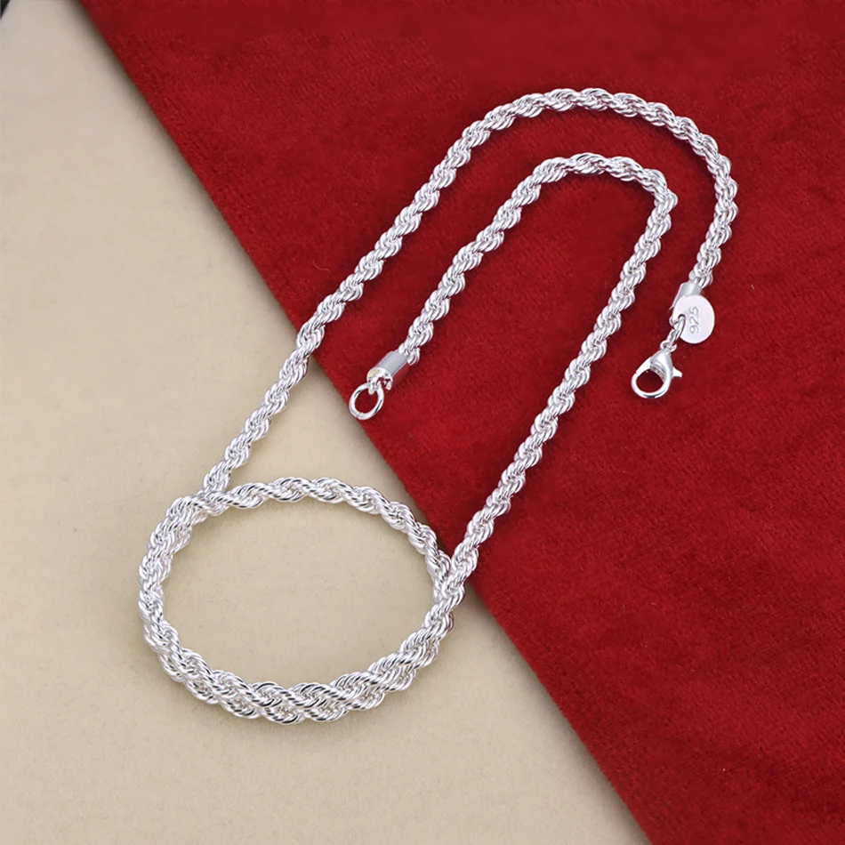 16-24inch for women men Beautiful fashion 925 Sterling Silver charm 4MM Rope Chain Necklace fit pendant high quality jewelry