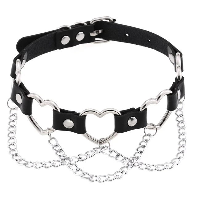 New Harajuku Black Goth Punk Leather Choker Necklaces Women Men Rock Metal  Emo Festival Cosplay Party