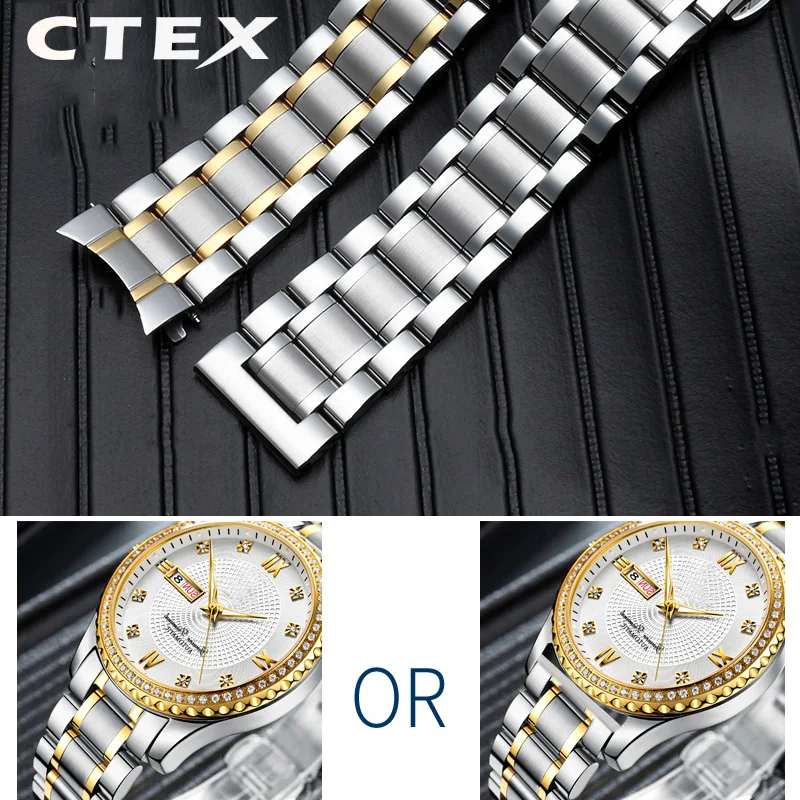 Stainless Steel Curved Strap Watch Bracelet for Men and Women - Multiple Size Options Available
