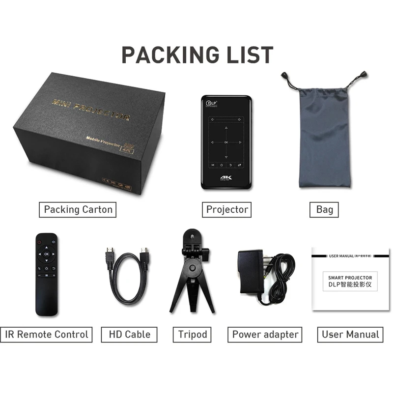 SmartIdea 3D 4K Phone Size HD Projector AC3 Android WiFi DLP Smart Proyector Beamer BT Battery Build-in AirPlay Miracast
