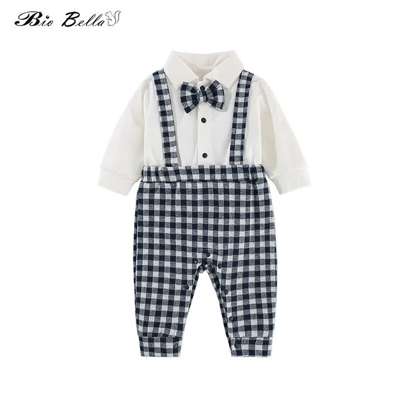 

Newborn Baby Boy Clothes Gentleman Suit Boys Romper Jumpsuit Overalls Infant Outfit with Bow Tie Baptism Costume