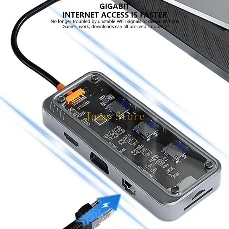 LX0B 10 in 1 유형 C RJ45 HDTV 어댑터 TF USB3.0 100W 도킹 USB C 분배기(PC용)