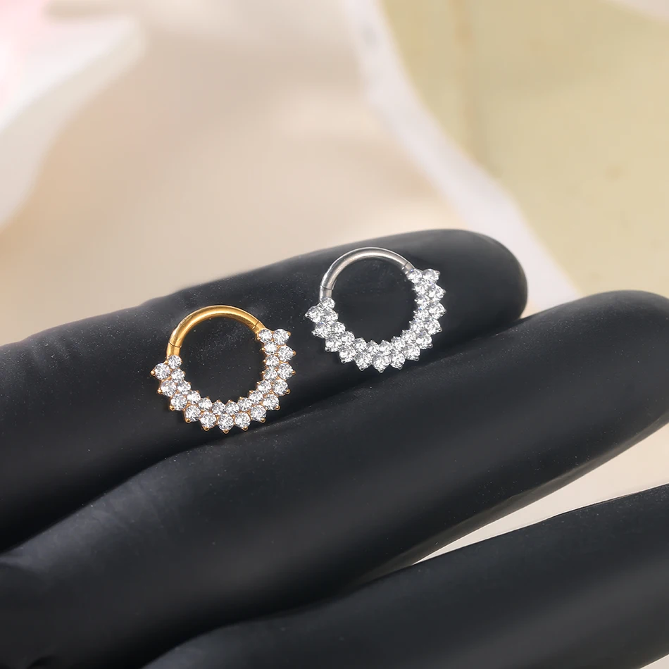 Titanium 16G CZ Hinged Clicker Segment Hoop Ring 8mm CZ Daith Earring Cartilage Conch Tragus Septum Nose Piercing Jewelry 1/5PCS hoop earrings,piercing jewelry,body piercing jewelry,body jewelry,ear piercing jewelry,body piercing earrings