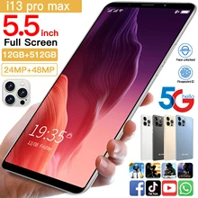 Cheapest 5G Smartphone I13 Pro Max 12GB RAM 512GB ROM 5.5 Inch HD Screen Dual Sim Unlocked Smart Phone Android Latest 5G Phone