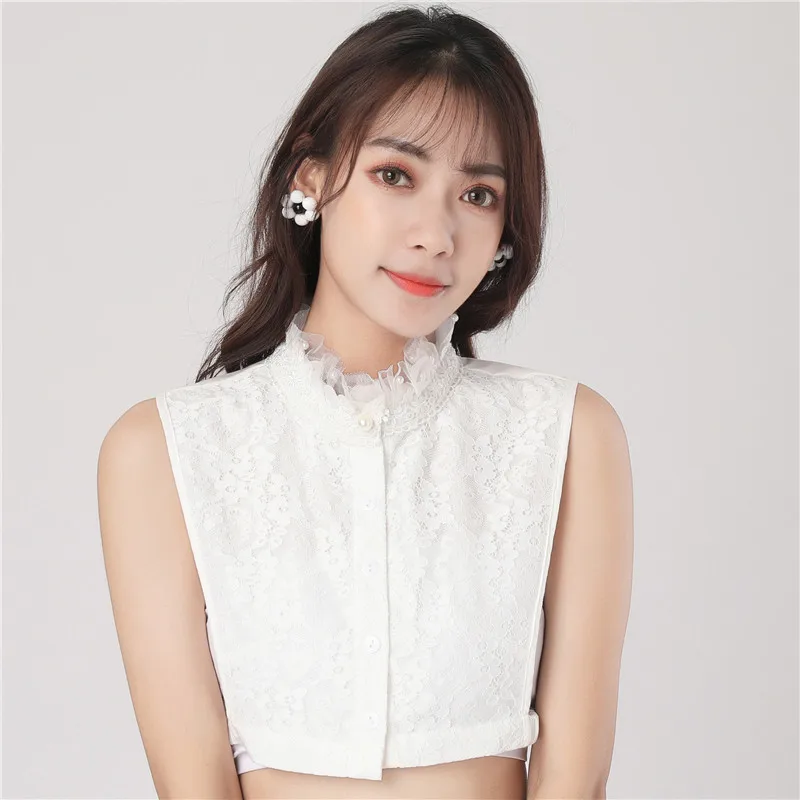 

Women Chiffon Shirt Fake Collar Ladies Stand Ruffle Sweater Blouse False Collar Female Cotton Removable Detachable Collars