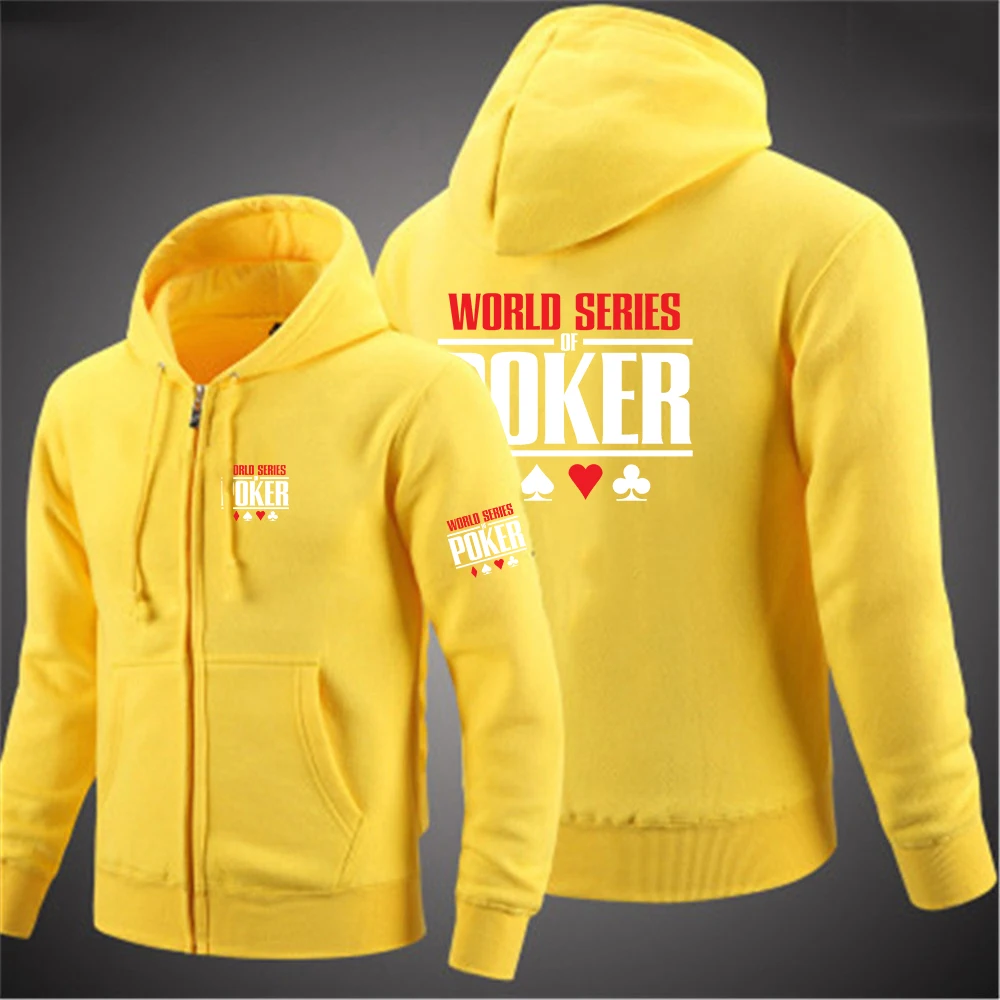 World Series of Poker 2023 men Zipper Hooded Solid Color Long Sleeved Cotton Sweatshirt Fashion all-match Pullover Hip Hop Coat 3