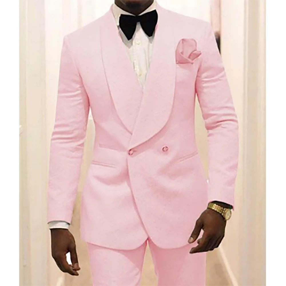 

Italian Design Custom Men's Wedding Suit Pink Smoking Tuxedo Jacket 2-piece Set (Coat + Pants) Traje De Novio Para Boda Lujoso