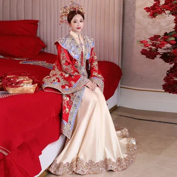 Chinese Ming Dynasty Style Wedding Dress Cheongsam High Quality Hand Beaded Marriage Suit Oriental Bride Clothing Vintage Qipao