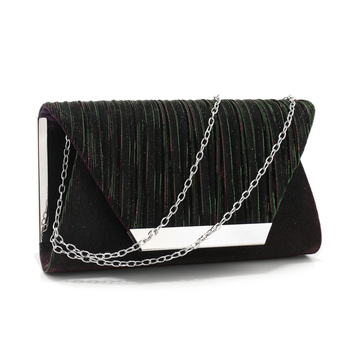 Green Glitter Metal Shoulder Evening Clutch Handbag for Women