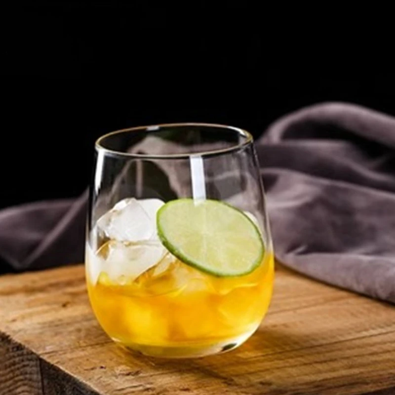 4pcs Set 340ml Elliptical Glass Cup Creative Cocktail Glass Transparent Juice Milk Beverage Cups Restaurant Lemon Soda Water Mug