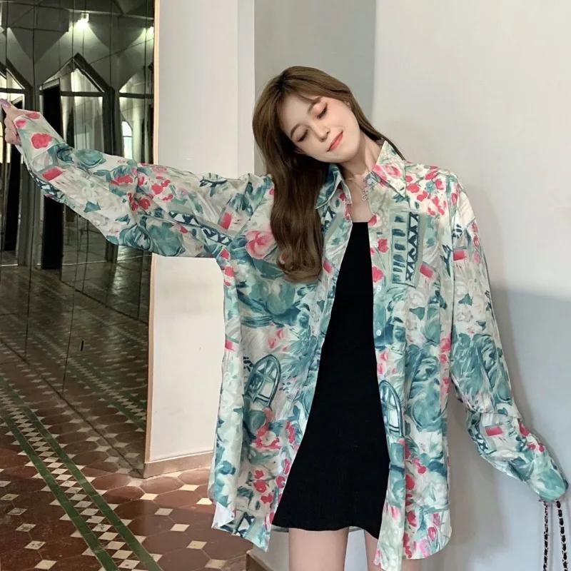 DAYIFUN New Floral Print Design Sense Shirts Women Retro Hong Kong Flavor Long Sleeve Blouses Lady Spring Autumn Thin Top Blusas