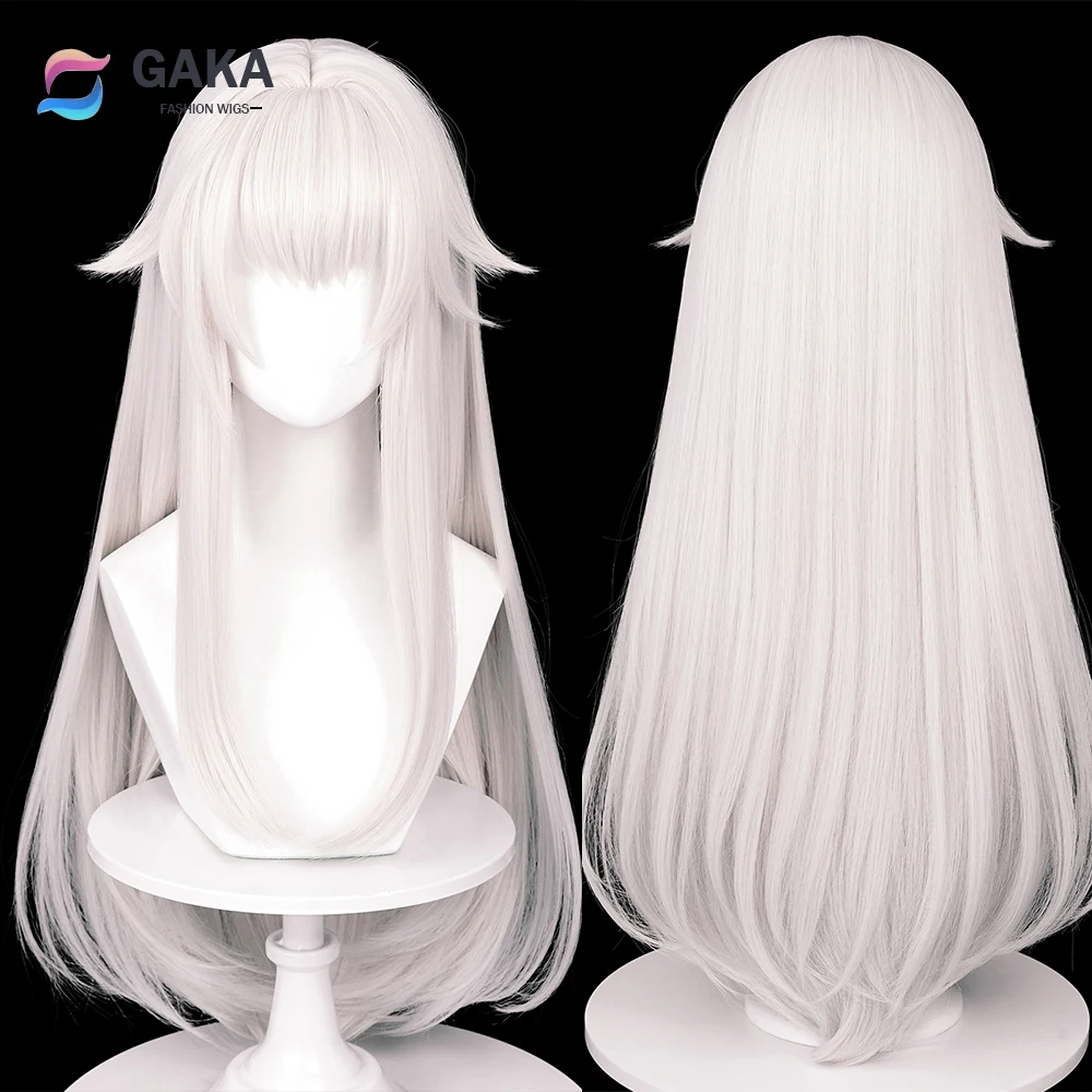 GAKA Honkai Star Rail Clara Wigs Synthetic Long Straight White Game Cosplay Hair Heat Resistant Wig for Party