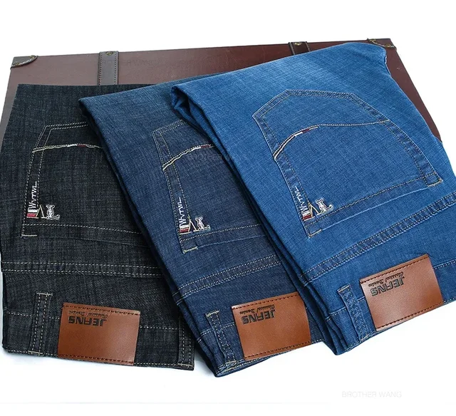 2024 Thin Men's Straight Jeans Classic Style Stretch Business