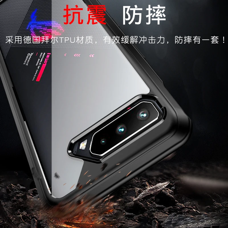 Per Asus ROG Phone 5 Ultimate 5s Pro 6 6D 7 custodia Ultra-sottile Soft TPU Frame Cover posteriore antiurto in acrilico trasparente Fundas