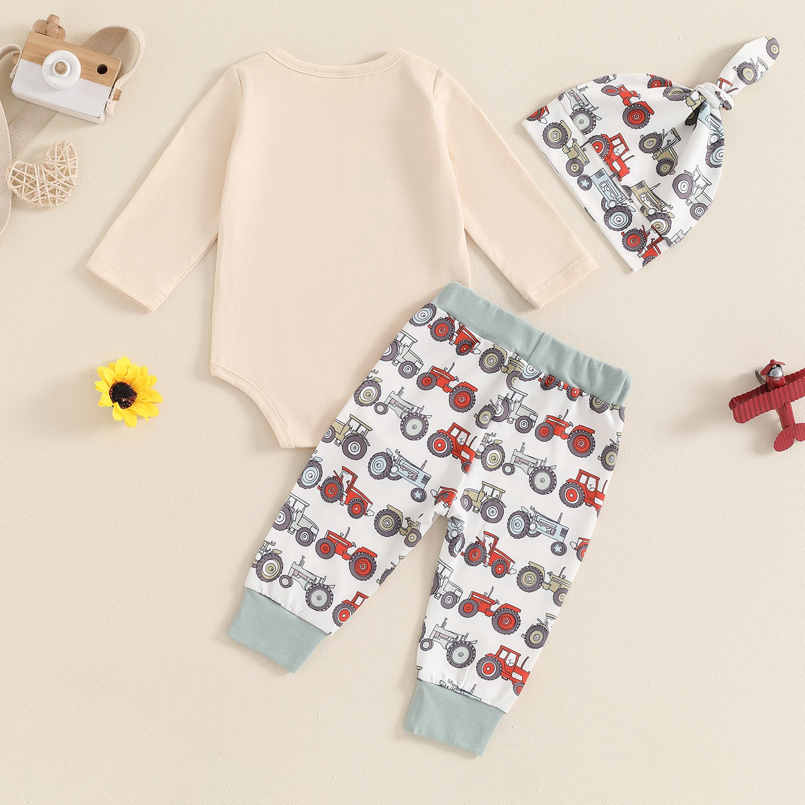 Citgeett Summer Infant Baby Boys Pants Set Long Sleeve Embroidery Romper Print Pants Hat Fall Outfit Clothes