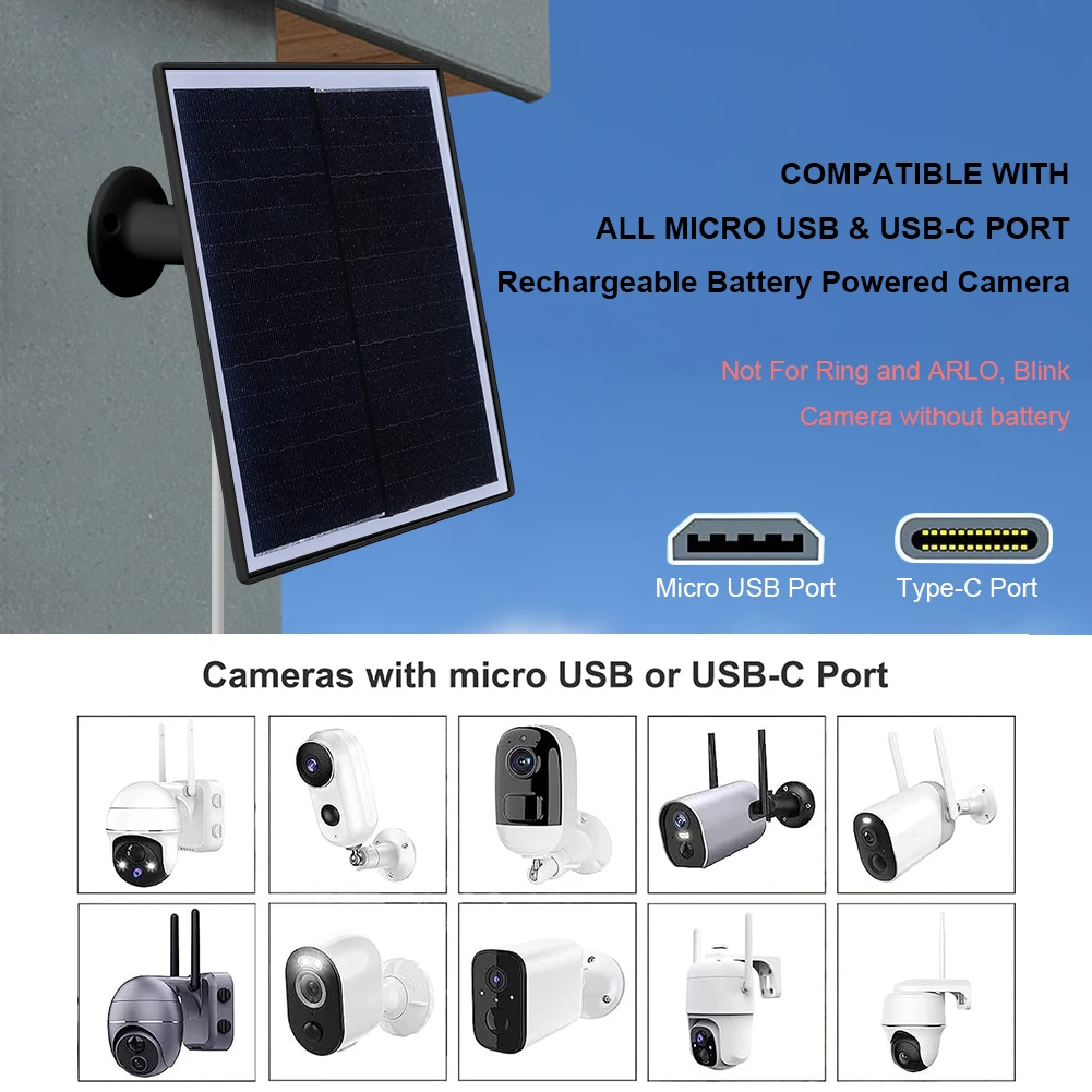 6W 5V Shingled Solar Panel Micro USB & USB-C Port Solar Panel Charger IP65 Waterproof Solar Panel Kit for Phone iPad Outdoor Use