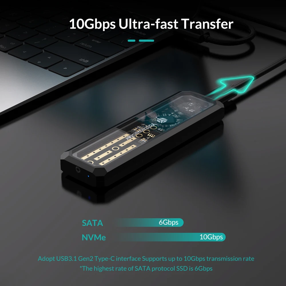 Yottamaster DF3 M2 NVMe SATA SSD Enclosure USB3.1 GEN2 Type C Interface 10Gbps M2 Enclosure for M-Key B-Key B+M Key SSD Case