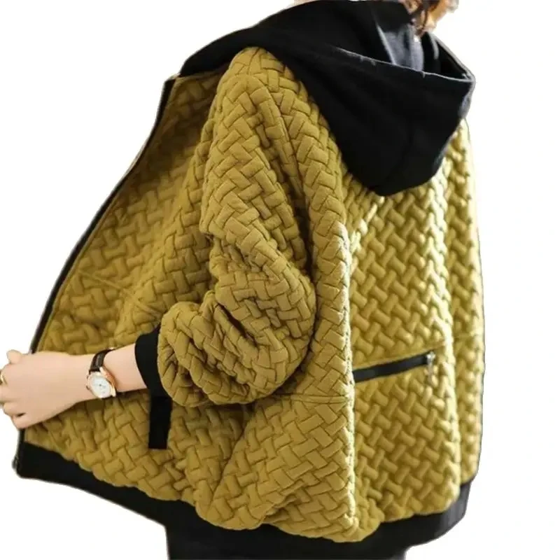 

Spring Autumn Jacket Outwear 2024 New Fashion Loose Hooded Coat Women Jackets Pocket Zipper Patchwork Outerwear Female 4XL