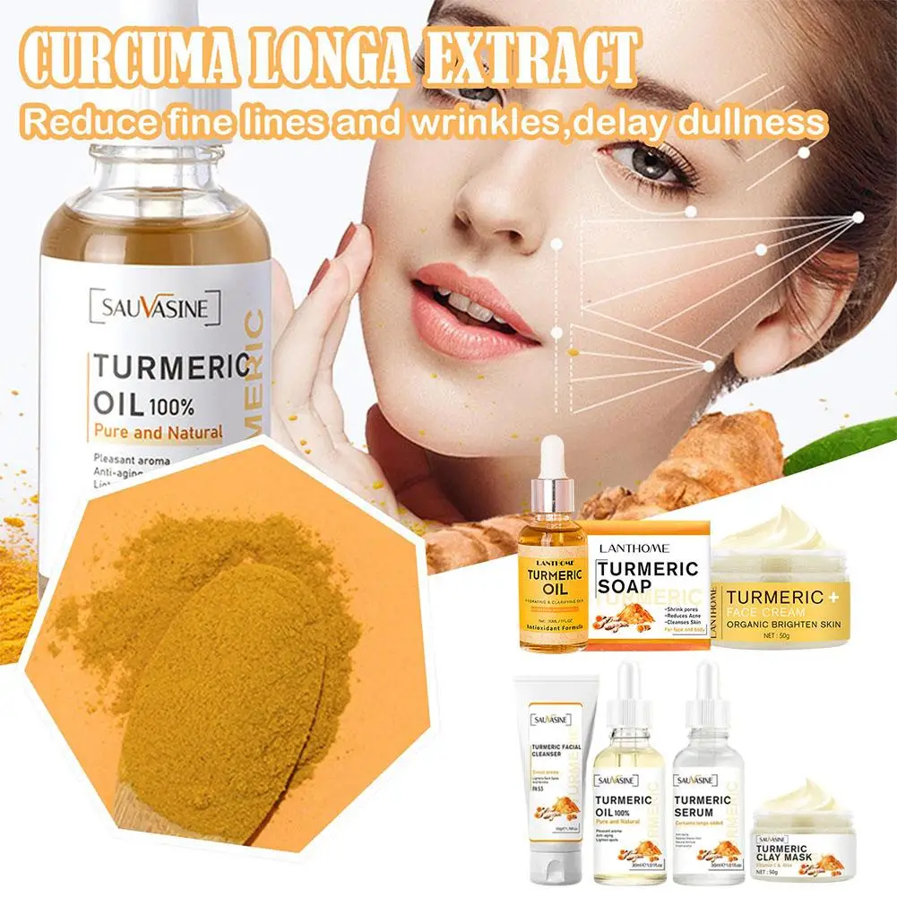 

Turmeric Face Care Kit Cleansing Pores Acne Spot Remover Anti-Wrinkle Care Set Shrink Whitening Skin Repair Pores Moisturiz B2L3