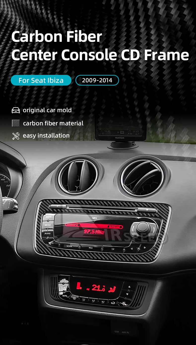 For Seat Ibiza 6j 2009 2010 2011 2012 2013 2014 Real Soft Carbon Fiber Sticker LHD RHD Car Center Console CD Frame Panel Trim