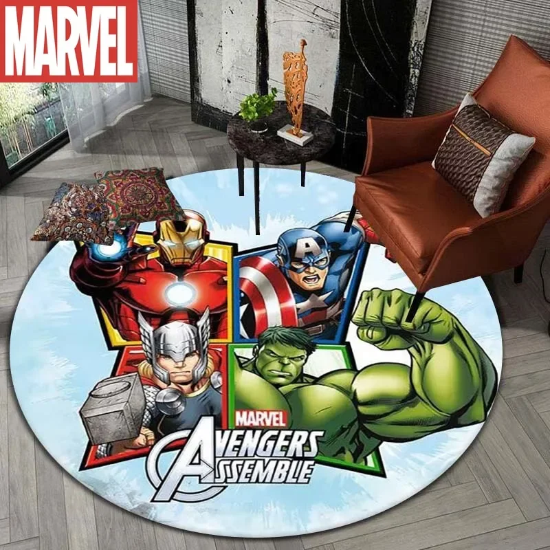 Marvel The Avengers Round Carpet Anime Rug Non-Slip Play Mat Cute Floor Rug For Living Room Bedroom Kids Room Round Mat