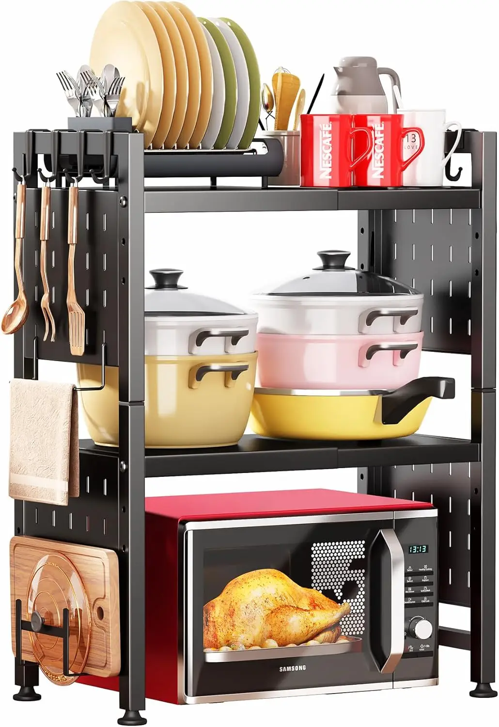 Adjustable Microwave Stand, Microwave Rack for Kitchen Shelves Countertop Organizer Holds 180 Pounds Kitchen Baker Rack