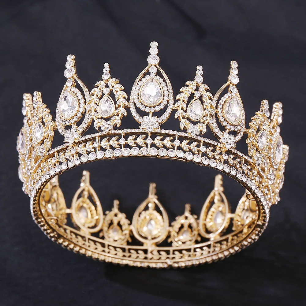 

Vintage Crystal Tiaras and Crowns Queen King Pageant Baroque Diadem Women Men Headpiece Wedding Bride Hair Jewelry Accessories