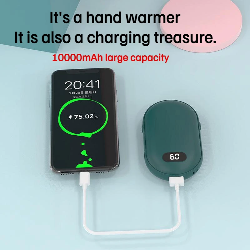 USB Rechargeable Hand Warmer Power Bank 2-in-1 Mini Electric Heater High-Capacity Pocket Warmer Winter Gift for Cold Weather