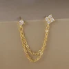 87247-67800b.jpg Boucles d'oreilles carrées suspendues en acier inoxydable, 2 pièces, pierre d'anniversaire de décembre, chaîne en zircone cubique, fleur, bijoux de perçage