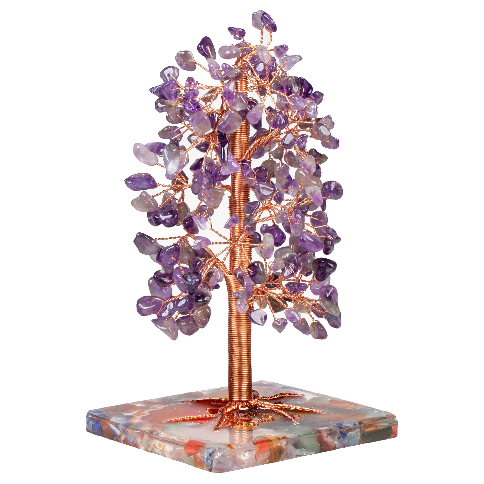 Natural Amethyst Rose Quartz Luck Money Tree With Agate Slices Resin Base Reiki Chip Minerals Room Decor Home Ornaments DIY Gift