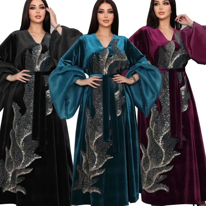 abaya-robe-longue-en-velours-localite-a-manches-bouffantes-pour-femme-tenue-perlee-ideale-pour-ramadan-kaftan-caftan-nouvelle-collection-automne-hiver